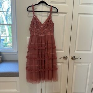 Needle & Thread Dusty Rose Embellished Tiered Tulle Dress